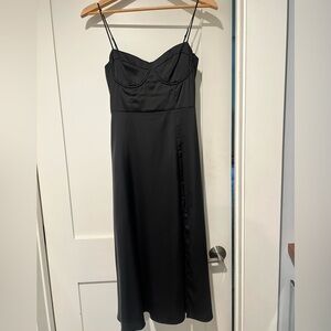 Astr Black Satin Spaghetti Strap Dress